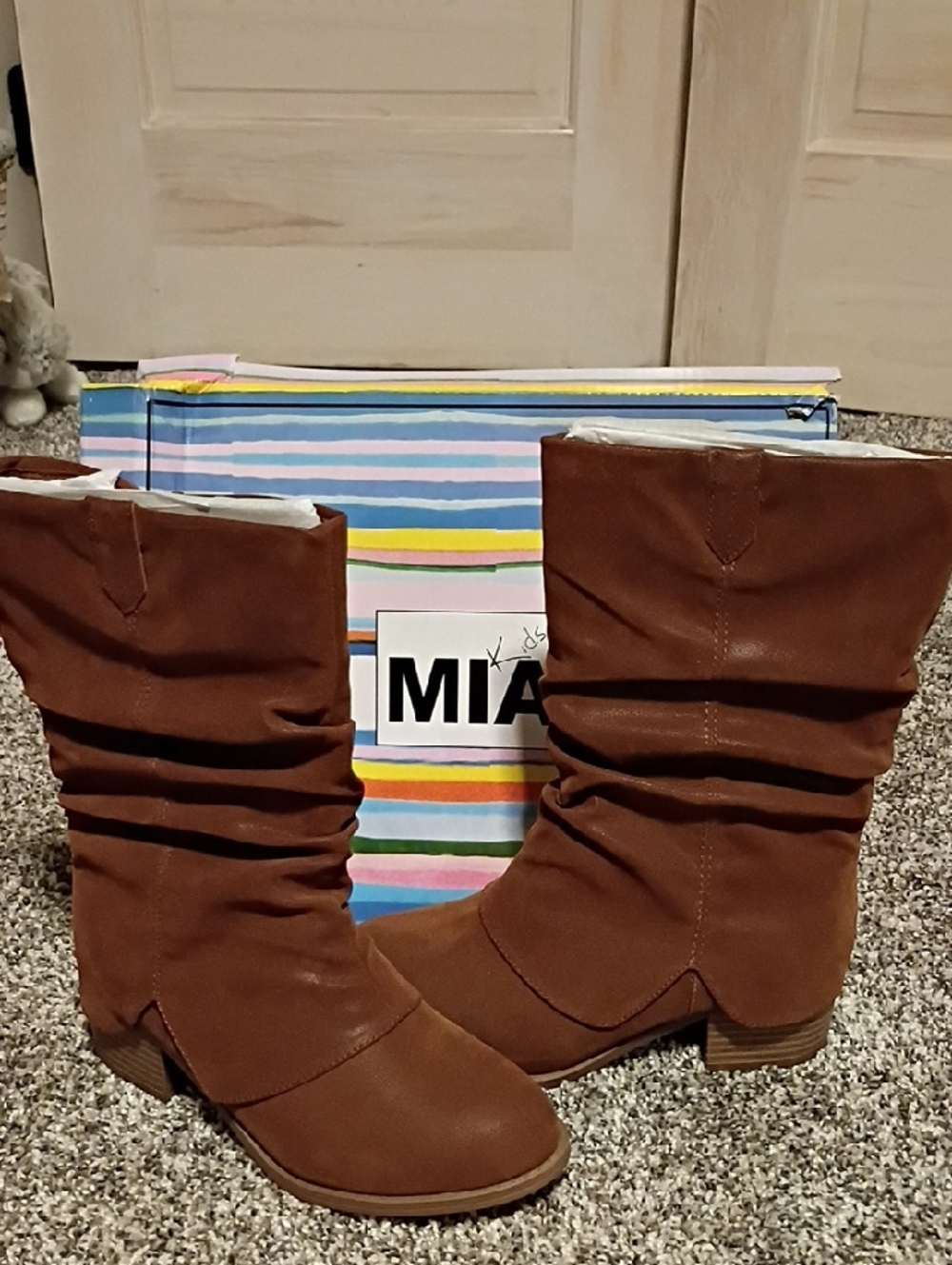 MIA Slouchy Mid-Calf Boots in Brown Faux Leather